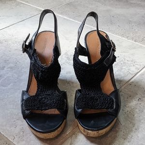 Xhilaration Woven Black Cork Summer Wedge Heals - Women's size 6.5